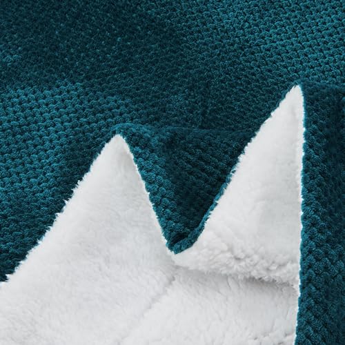 SOCHOW Waffle Sherpa Fleece Throw Blanket, Super Soft Fuzzy Warm, Lightweight Fluffy Reversible Plush Blanket for Bed Sofa Couch, 50 x 60 Inches Blue Coral