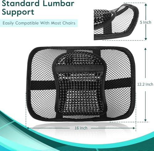 Samyoung Mesh Back Lumbar Support, Back Support Seat Cushion with Breathable Mesh for Office Chairs Car 12ā x 16ā