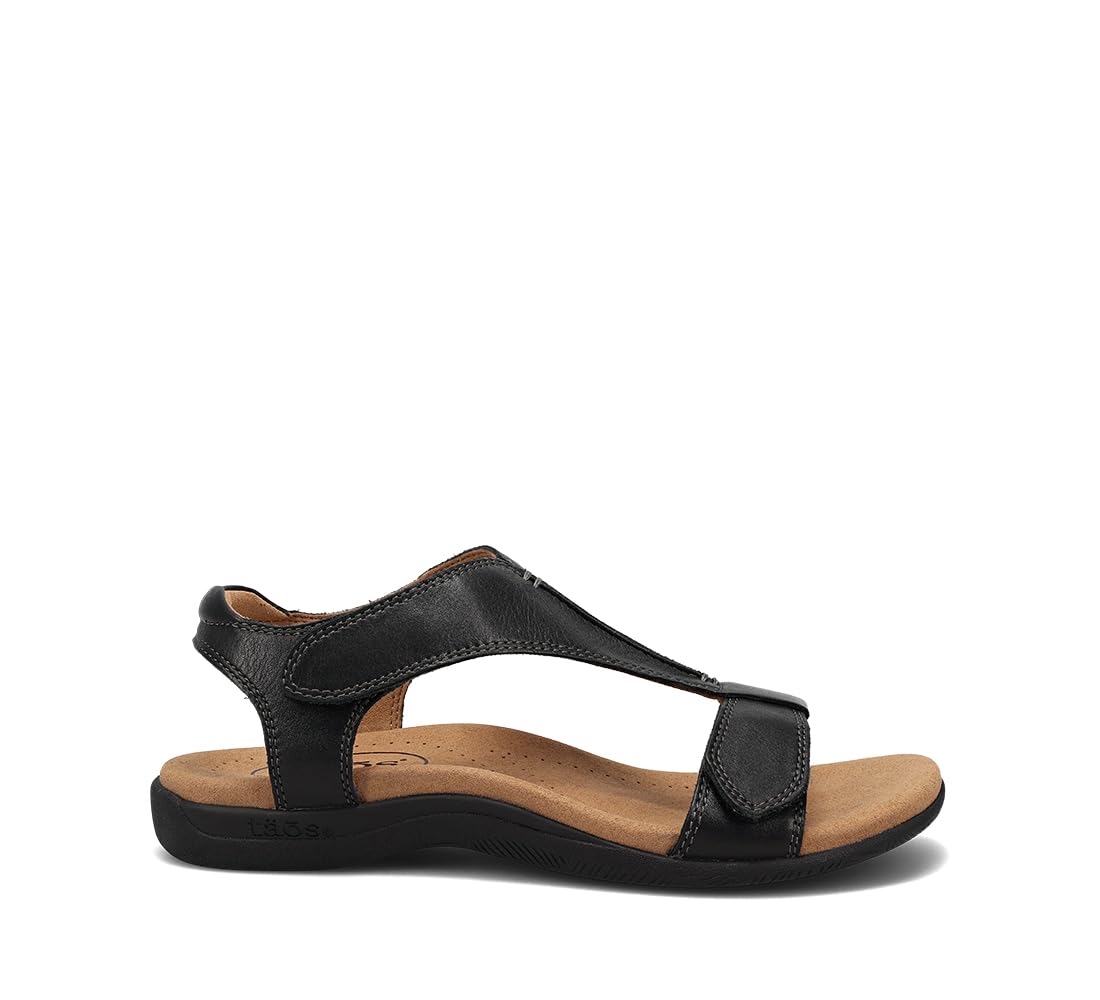 Taos The Show Premium Leather Women's Sandal - Experience Everyday Style, Comfort, Arch Support, Cooling Gel Padding and an Adjustable Fit for Exceptional Walking Comfort Black 8 (M) US