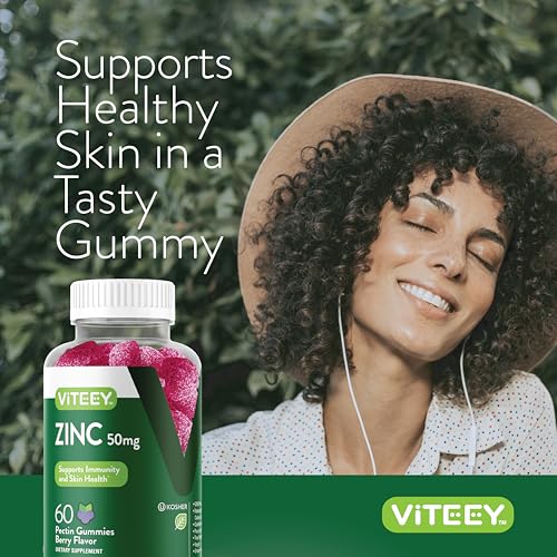 VITEEY Zinc Gummies Adult & Teens - 50mg - Immune Health Support & Antioxidant Support - Vitamin Zinc Supplement - Vegan, Gelatin Free, GMO Free - Tasty Chewable Berry Flavored Gummy