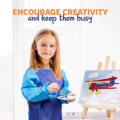 27-Piece Acrylic Paint Set for Kids - 100% Cotton Canvases, Wood Easel, Brushes, Waterproof Smock, Mixing Palette - Portable and Easy Storage