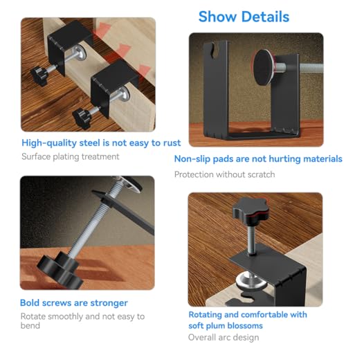 6 Pcs C Clamps, Drawer Front Installation Clamps, Cold-Rolled Steel Clamps for Woodworking, Can Be Used as Door Installation Tools and Cabinet Tools, Black (6)