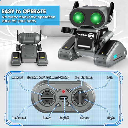 OYMMENEY Robot Toys, Rechargeable Remote Control Robot Toys, Kids RC Robots with LED Eyes, Flexible Head & Arms, Dance Moves and Music, Toys for 3 4 5 6 7 8 Year Old Boys Girls Birthday Gift