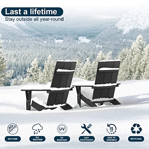 MXIMU Modern Adirondack Chair Weather Resistant with Cup Holder Oversized Fire Pit Chairs Adorondic Plastic Outdoor Chairs for Firepit Area Seating (Black)