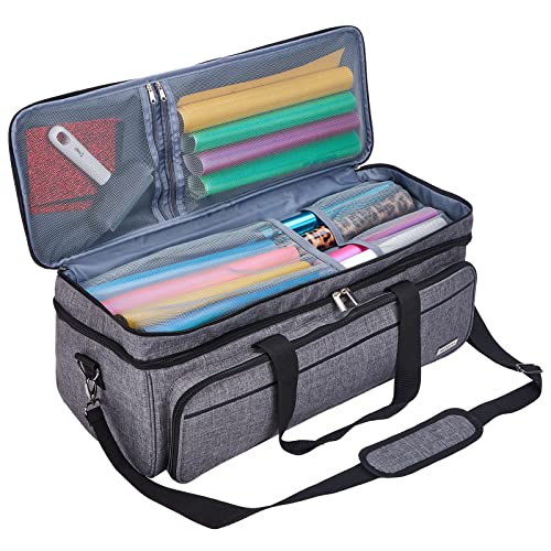 NICOGENA Double Layer Carrying Case with Mat Pocket for Cricut Maker 3, Explore 3, Multi Large Front Compartments for Tools, Accessories and Supplies, Grey