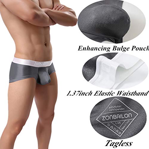 ZONBAILON Mens Sexy Underwear Bulge Enhancing Pouch Ice Silk Big and Tall Boxer Briefs Pack Plus Size 3XL XXXL 3X Waist 48-50