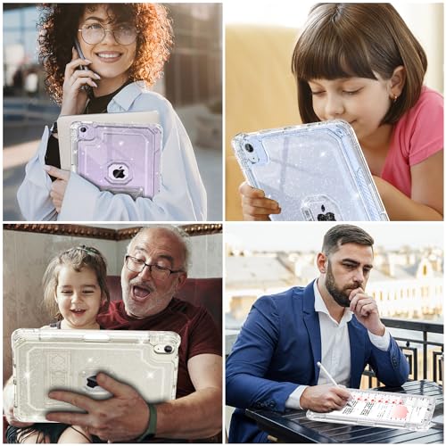 ZoneFoker for iPad Air 11 Inch Case 6th/5th/4th Generation M2 11-inch 2024/2022/2020 Case, Clear Glitter Slim Cover for Kids with Pencil Holder Heavy Duty Shockproof Protective Case with Kickstand