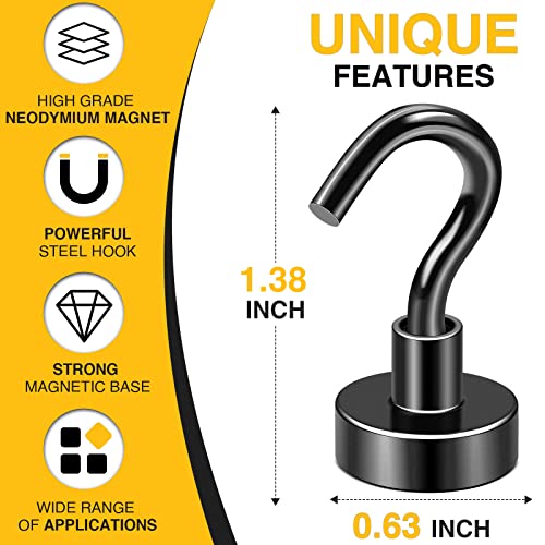 DIYMAG Magnetic Hooks, 25Lbs Facilitate Hook Neodymium Magnet Hooks with Nickel Coating for Cruise,Kitchen, Home, Workplace, Office and Garage etc, 10 Packs (Black)
