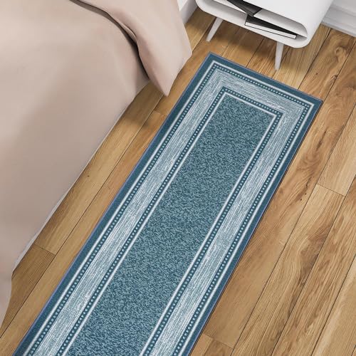 Machine Washable Border Design Non-Slip Rubberback 2x5 Modern Runner Rug for Hallway, Kitchen, Living Room, Bedroom, Entryway, 20" x 59", Red/Beige