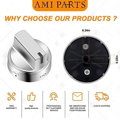 AMI PARTS Stainless Steel WB03X24818 Gas Stove Knob Replacement,Compatible with GE Stove knobs PS11729081 AP5989029 Replacement Ge Stove Knobs (Not Universal)