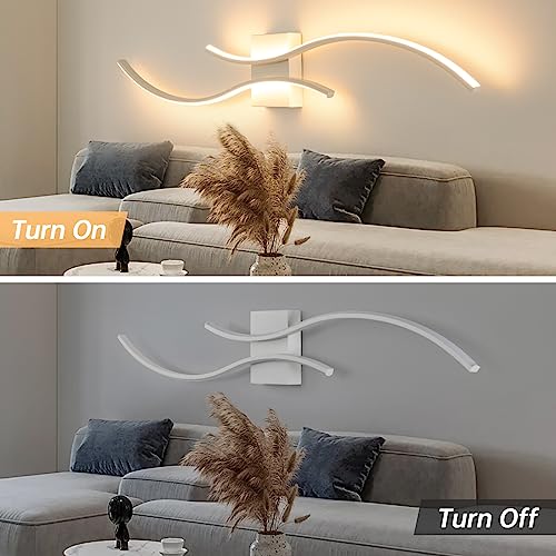 CANEOE Modern Wall Sconce, White Long Strip Led Wall Light Fixtures, 39inch Wave Design Indoor Wall Lamp for Living Room Bedroom Porch Hallway Bathroom Vanity Light (Warm White, 3000K)