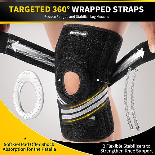 CAMBIVO Knee Brace for Women & Men, Knee Brace with Side Stabilizers for Knee Pain Relief, Adjustable Compression Knee Support for Gym Running Working Out (Small,Gray