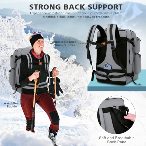 FIXITOK Ski Boot Bag Backpack, 60L Waterproof Snow Boot, Board, Helmet, Goggles, Gloves Travel Backpack for Ski, Snowboard, Youth, Women, Men
