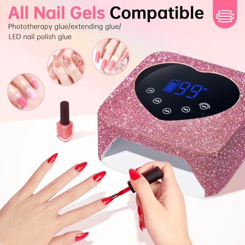 CHRISTINE SHELLY UV LED Nail Lamp 72W Rechargeable Sparkly Wireless Nail Dryer Gel Polish Light with 5 Timer Setting Professional Quick Dry Curing Lamp with Display Auto Sensor for Salon & Home