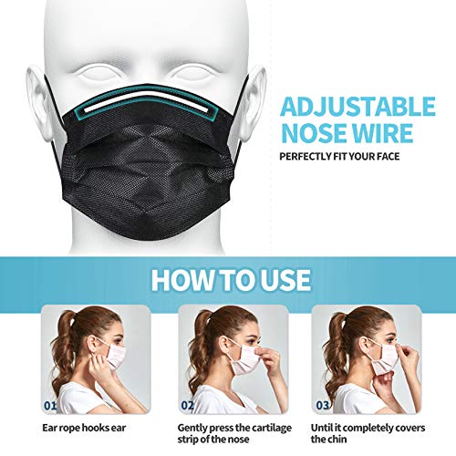 YJIAKA Black Disposable Face Masks 4 Layers Protection 50Pcs, Breathable Dust Mask Mouth Covers for Adult