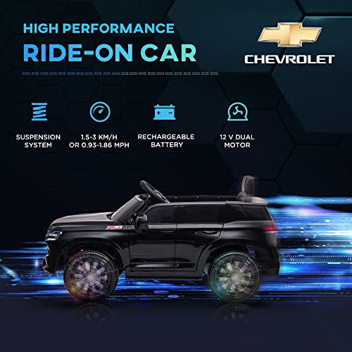 Aosom Chevrolet Tahoe Licensed Kids Ride on Car, 12V Battery Powered Kids Electric Car with Remote Control, 4-Wheeler Suspension, Music, Lights, Horn, for Ages 3-6 Years Old, Black