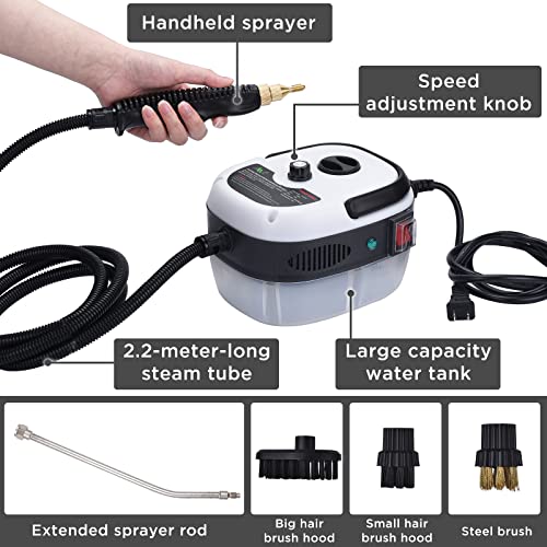 Ganggend Handheld Steam Cleaner,2500W Hand-Held High Pressure Portable Cleaning Machine with 3 Brush, High Temperature Steamer for Home Use, Kitchen, Furniture, Bathroom, Car (Red)