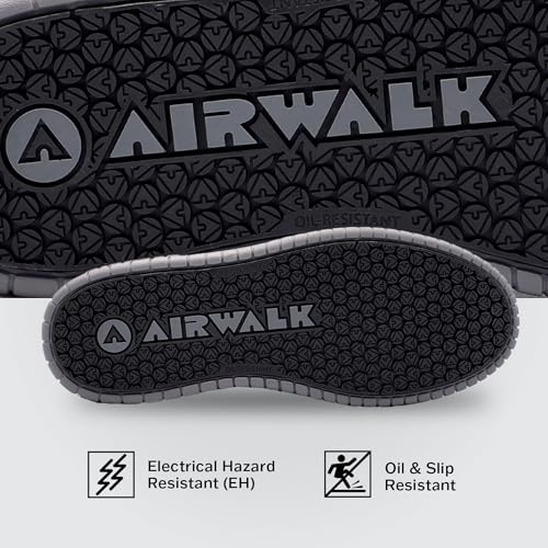 Airwalk Deuce Composite Toe Shoes for Men - Lightweight Work Safety Sneakers - Non-Slip, Electrical Hazard Resistant, Black/Black, 9 Medium