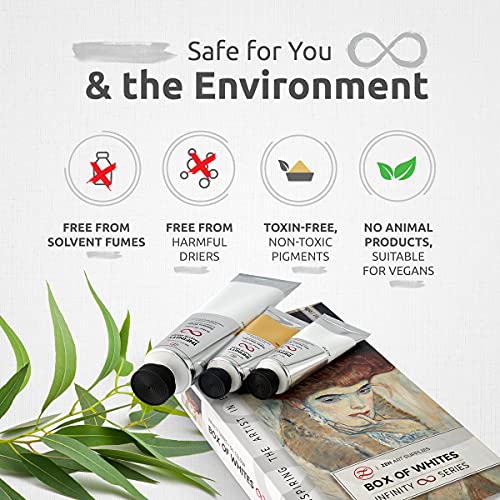 ZenART BOX of Whites Palette Professional Oil Paints - 200ml Titanium White Oil Paint, 50ml Zinc-Titanium White, 50ml Naples Yellow Hue - Set of White Oil Paints for Artists - The Infinity Series