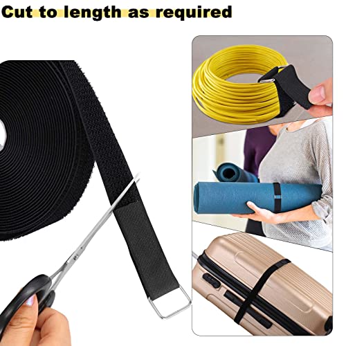 YMCRLUX 1.5"x32ft Hook and Loop Straps with 30 Metal Buckles, Adjustable Fastening Cable Straps, Cut-to-Length Cinch Strap, Reusable Nylon Securing Cord Ties for Organizer or Storage, Black