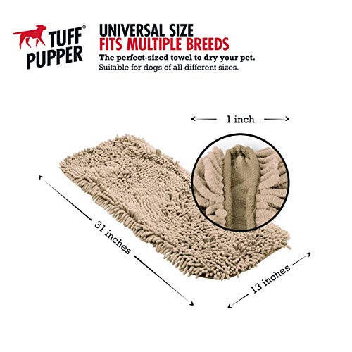 Tuff Pupper Quick Dry Towel for Dogs | Ultra Absorbent Microfiber Shammy | Extra Large 35x15 Size for All Breeds | Comfortable Hand Pockets | Indoor Outdoor Use | Durable Material | Machine Washable
