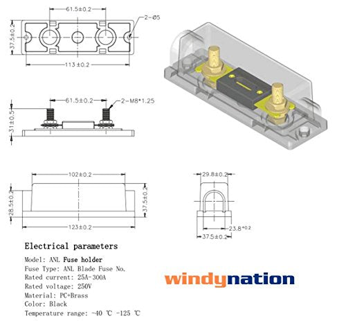 WindyNation ANL Fuse Holder + ANL Fuse (2pcs 30A Fuse)