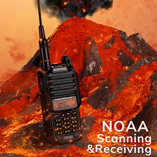 BAOFENG UV-9G GMRS Handheld Radio Waterproof IP67, Two Way Radios Long Range Dual Band NOAA Scanner GMRS Repeater Capable, Support CHIRP, with Two Batteries, 15.5" High Gain Antenna, Programming Cable