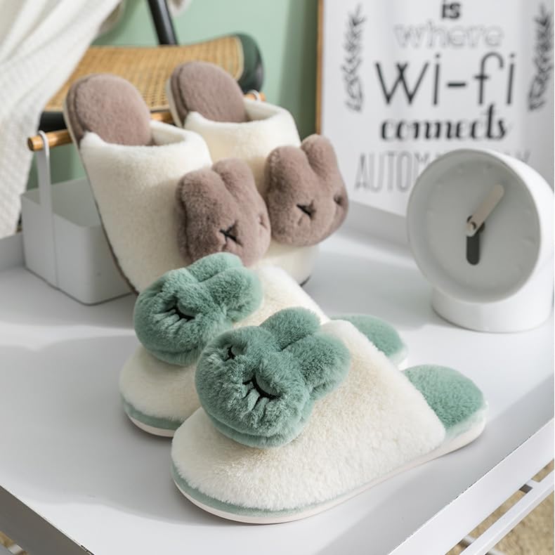 Splendrive Fuzzy Slippers Cute Slippers Soft Plush Animal Slippers Warm Bunny House Slippers (Blue, 4.5)