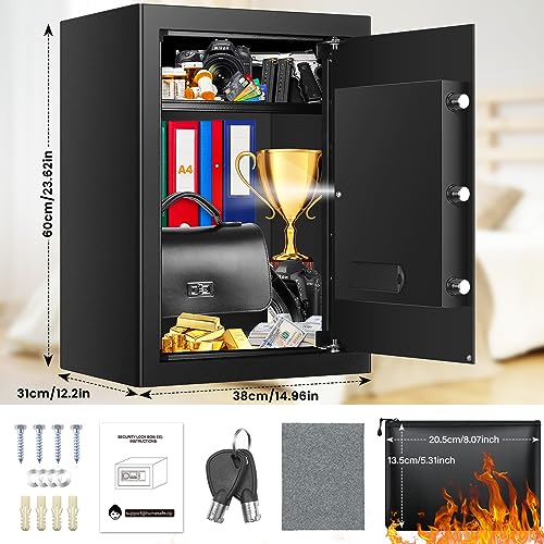 4.2 Cu ft Extra Large Safe Box Fireproof Waterproof, Security Home Safe with Fireproof Bag, LCD Digital Keypad Key Lock and Removable Shelf, Fire Document Safe for Money Medicines Jewelry Valuables