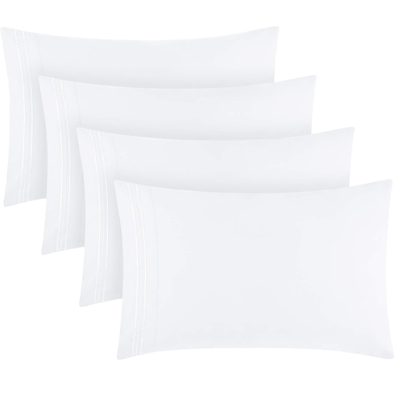 Mellanni Pillow Cases Set - 4 PC Iconic Collection Pillowcases - Hotel Luxury, Extra Soft, Cooling Pillow Covers - Wrinkle, Fade, Stain Resistant (Standard/Queen 20" x 30", White)