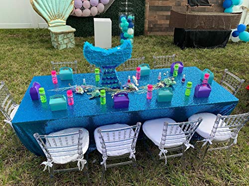 QueenDream Iridescent White Sequin Tablecloth 60 x102 Inch Mermaid Rectangle Tablecloth Overlay for Wedding Birthday Parties Decorations