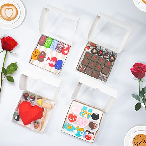 RomanticBaking 14pcs 9x9x2.5 Inches Bakery Boxes with Window Pie Boxes Breakable Heart Boxes Chocolate Covered Strawberries Boxes Cookies Boxes Cakesickle Boxes