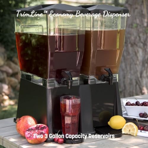 Carlisle FoodService Products Trimline Double Base Rectangular Beverage Dispensers with Spigot for Catering, Buffets, Restaurants, Polycarbonate (Pc), 2 x 3.5 Gallons, Black