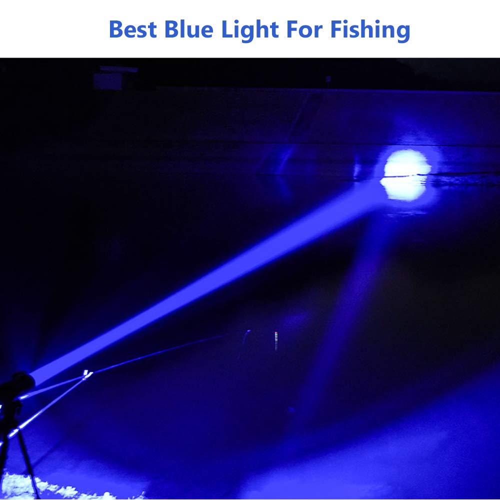 AuKvi 2 Pcs Powerful Blue Light Flashlight Single Mode Long Range LED Blue Flashlight for Night Fishing Hunting