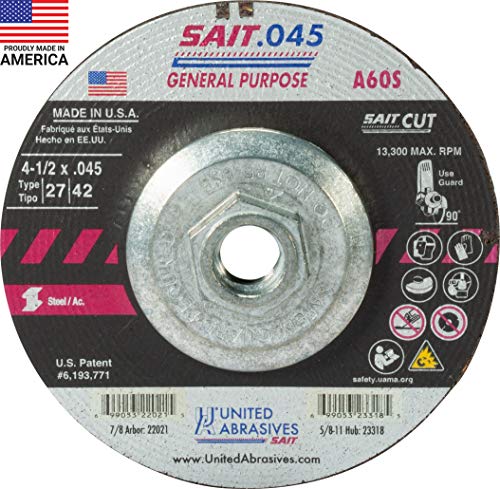 United Abrasives-SAIT 22047 A60S General Purpose Cut-Off Wheel (Type 27/Type 42 Depressed Center) 6" x .045" x 7/8", 50-Pack