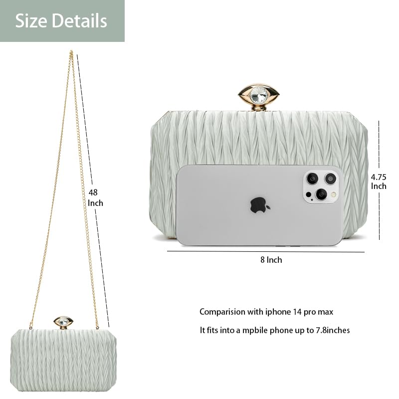 Women Satin Evening Bag Clutch Purse Handbags Crossbody Hardcase for Party Prom Wedding (satin Pleated-light green)