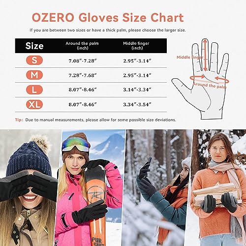 OZERO Winter Gloves for Women - Touchscreen Anti-Slip Palm Windproof Thermal Cycling Glove for Texting Hiking Driving Running (Small)