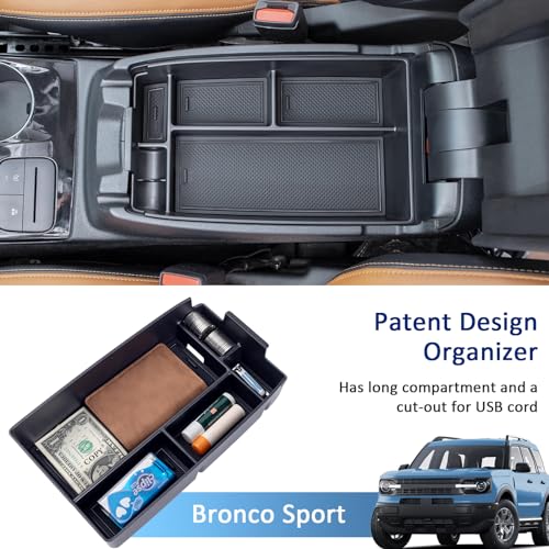 TOPINSTALL New Tray 2PCS Set Compatible with 2021-2024 Ford Bronco Sport Accessories, Armrest Storage Console Organizer Dash Tray Insert Phone Holder (Not for Escape & Bronco & 2025 Dashboard)