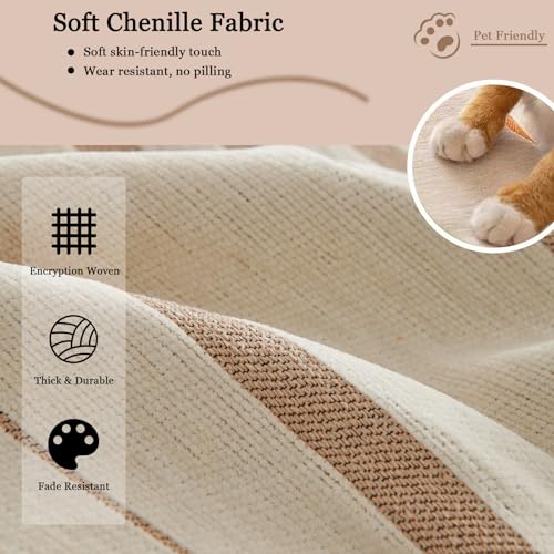 DREAMINGO Sofa Covers for 3 Cushion Couch Solid Chenille Couch Cover Multi-Use Furniture Protector Cover for Dogs Cats Luxury Jacquard Edge Universal Sofa Cover Blanket (X-Large, Green)