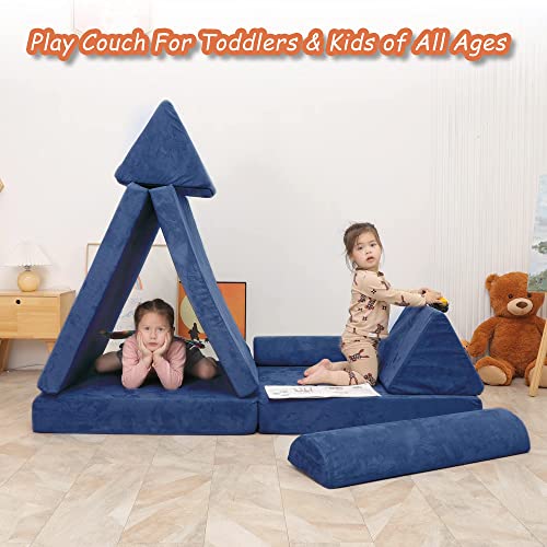Betterhood Play Couch Sofa for Kids Large Size, Modular Kids Play Couch, Kids Couch Building Fort for Playroom Bedroom, Children Convertible Foam Cushion Couch for Boys and Girls, Blue