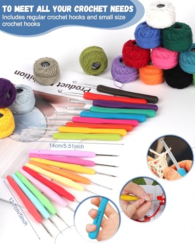 Katech 65 pcs Yarn Crochet Kits - Different Sizes Crochet Hooks Set DIY Yarn Weaving Tools Ergonomic Crochet Needles with 16 pcs Colorful Yarn Skeins for Crochet Lovers to Crochet and Knit (Blue)