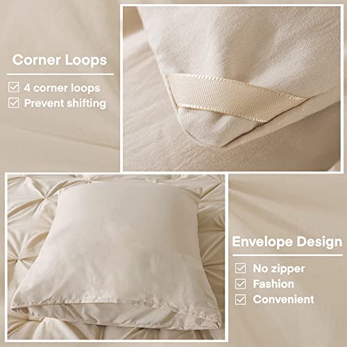 Andency Khaki Pinch Pleat Comforter Queen(90x90Inch), 3 Pieces(1 Pintuck Comforter and 2 Pillowcases) Pintuck Comforter Set, Microfiber All Season Down Alternative Bedding Set