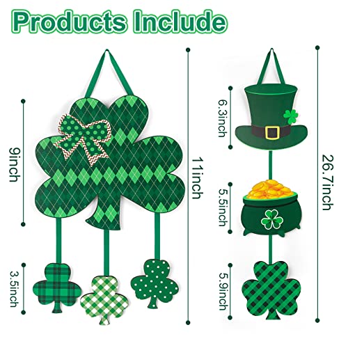 2 Pieces St. Patrick's Decoration Shamrock Clover Wood Front Door Wall Signs with Ropes DIY, Irish Sign Ornaments Hanging Crafts for Home Party Supply