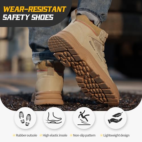 GUSAYEX Steel Toe Boots for Men Safety Shoes Work Boots Lightweight Work Shoes Non Slip Steel Toe Sneakers Comfortable Industry Construction Steel Toe Work Shoes Fashionable Safety Boots for Men