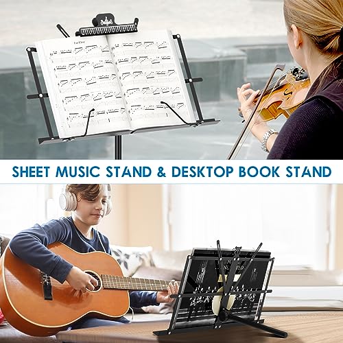 K KASONIC Music Stand, 2 in 1 Dual-Use Folding Sheet Music Stand & Desktop Book Stand, Portable Lightweight with Music Sheet Clip Holder Carrying Bag