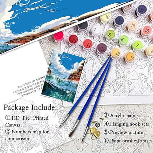 JAKI Landscape Paint by Number for Adults-Ocean Paint by Numbers for Adults Kids or Beginner,Paint by Number Perfect for Gift Home Wall Decor(16x20inch)