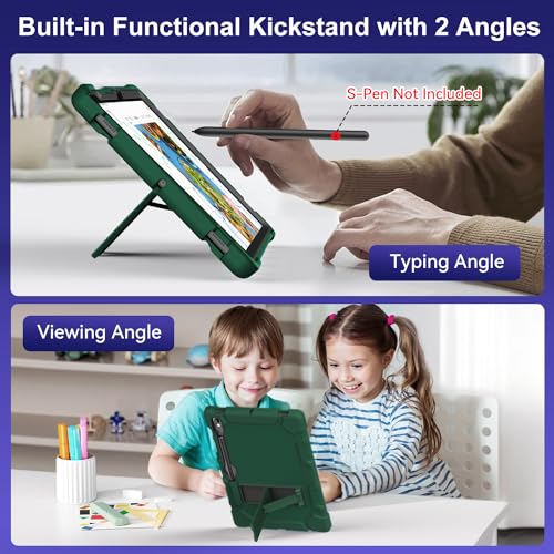 MARIWIVI Case for Samsung Galaxy Tab S9 FE 5G 10.9 Inch/Galaxy Tab S9 11 inch 2023, Shockproof Protective Case for Galaxy Tab S9/S9 FE with S Pen Holder & Multi-Angle Viewing Kickstand(AlpGreen+Black)