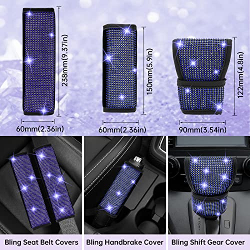 ARTILAURA 19 Pack Bling Car Accessories for Women Steering Wheel Seat Belt Gear Shift Cover Phone Holder Cup Coasters Cute AUTO Accessories Kit (Blue)