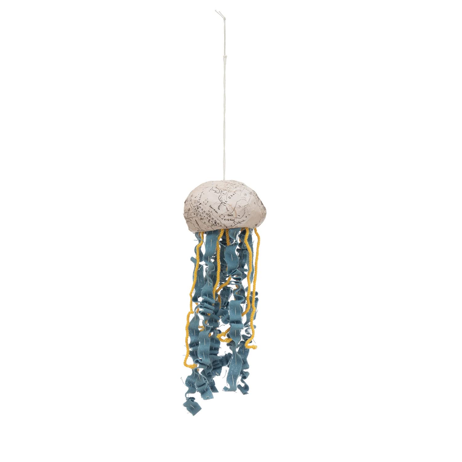 Creative Co-Op Handmade Paper Mache And Fabric Jellyfish Ornament with Rope Detail, Multicolor
