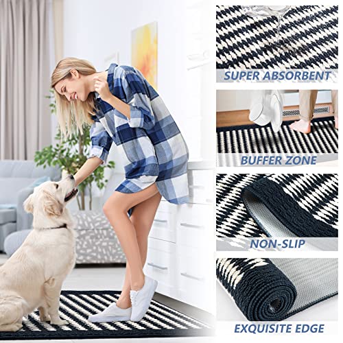 Timo Kitchen Runner Rug, 20"x32" +20"x63" Non Slip Rubber Backing Hallway Runner Rug, Absorbent Machine Washable Low Profile Small Runner Rug for Hallways Bedroom Entryway Laundry Room, Grey